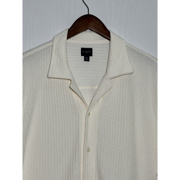 J.Crew Textured Camp Shirt Men's XL Ivory White Short Sleeve Waffle Weave New - Picture 3 of 15
